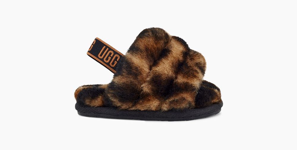 Ugg Fluff Yeah Her Print - Kids Slides - Leopard - NZ (8125HSEFU)